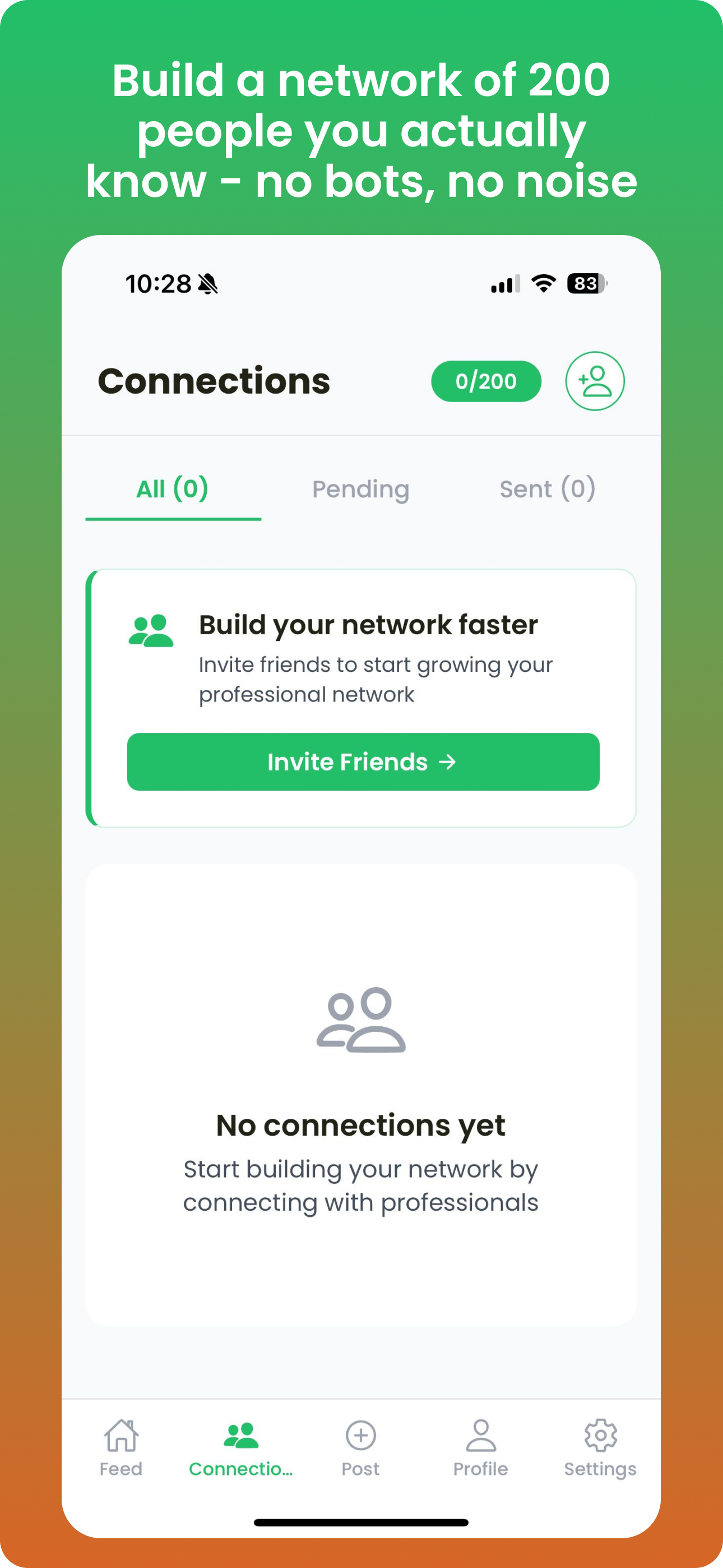 Build a network of 200 people - connection limit